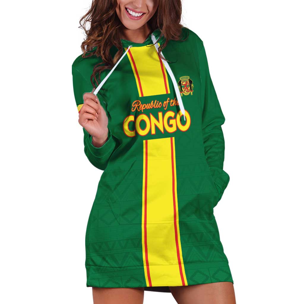 Custom Congo Brazzaville Football Hoodie Dress Go Ba Diabulu ya Mbwaki Green Color - Wonder Print Shop