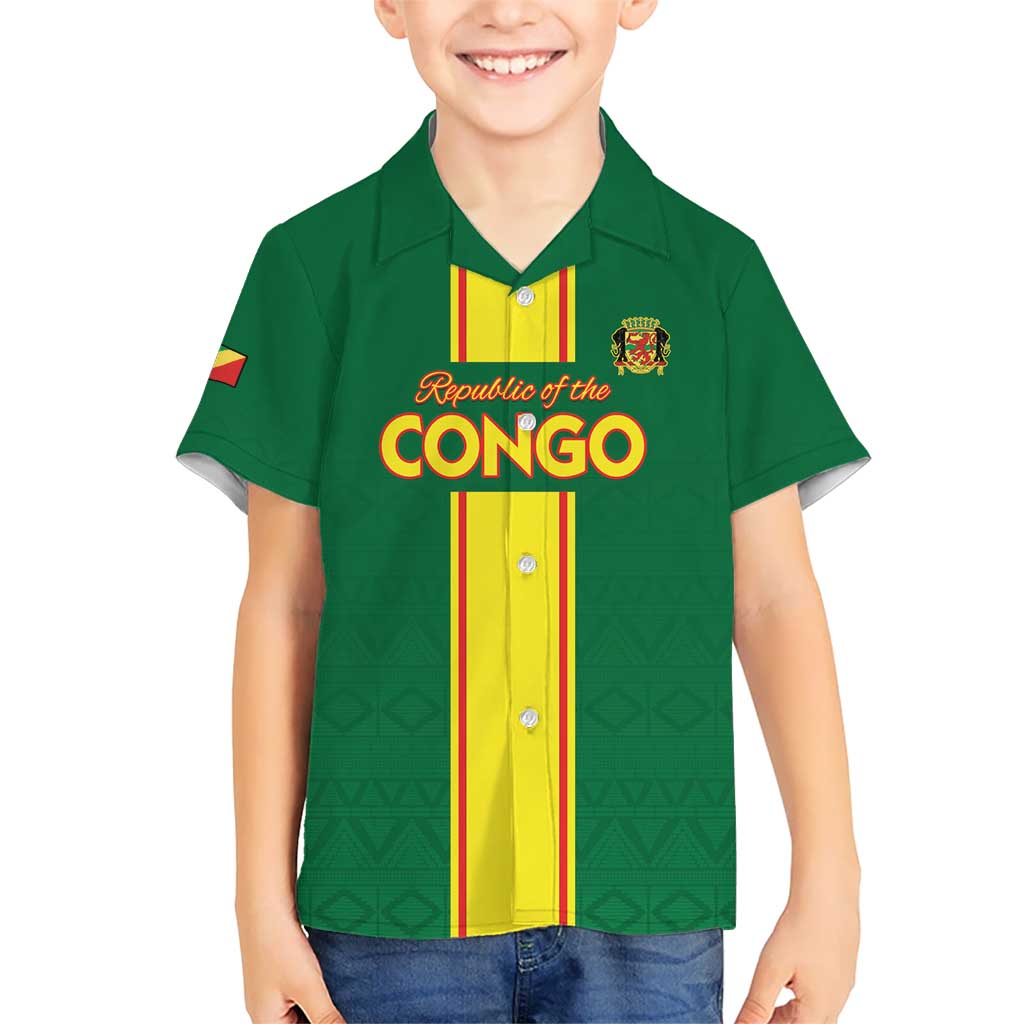Custom Congo Brazzaville Football Kid Hawaiian Shirt Go Ba Diabulu ya Mbwaki Green Color - Wonder Print Shop