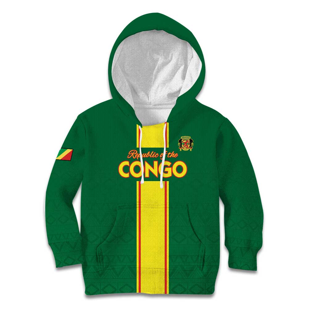 Custom Congo Brazzaville Football Kid Hoodie Go Ba Diabulu ya Mbwaki Green Color - Wonder Print Shop
