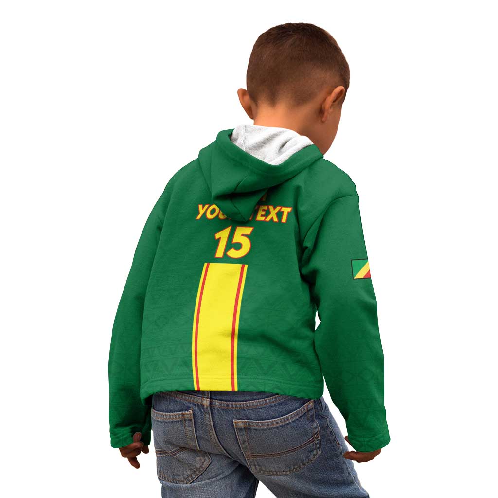 Custom Congo Brazzaville Football Kid Hoodie Go Ba Diabulu ya Mbwaki Green Color - Wonder Print Shop