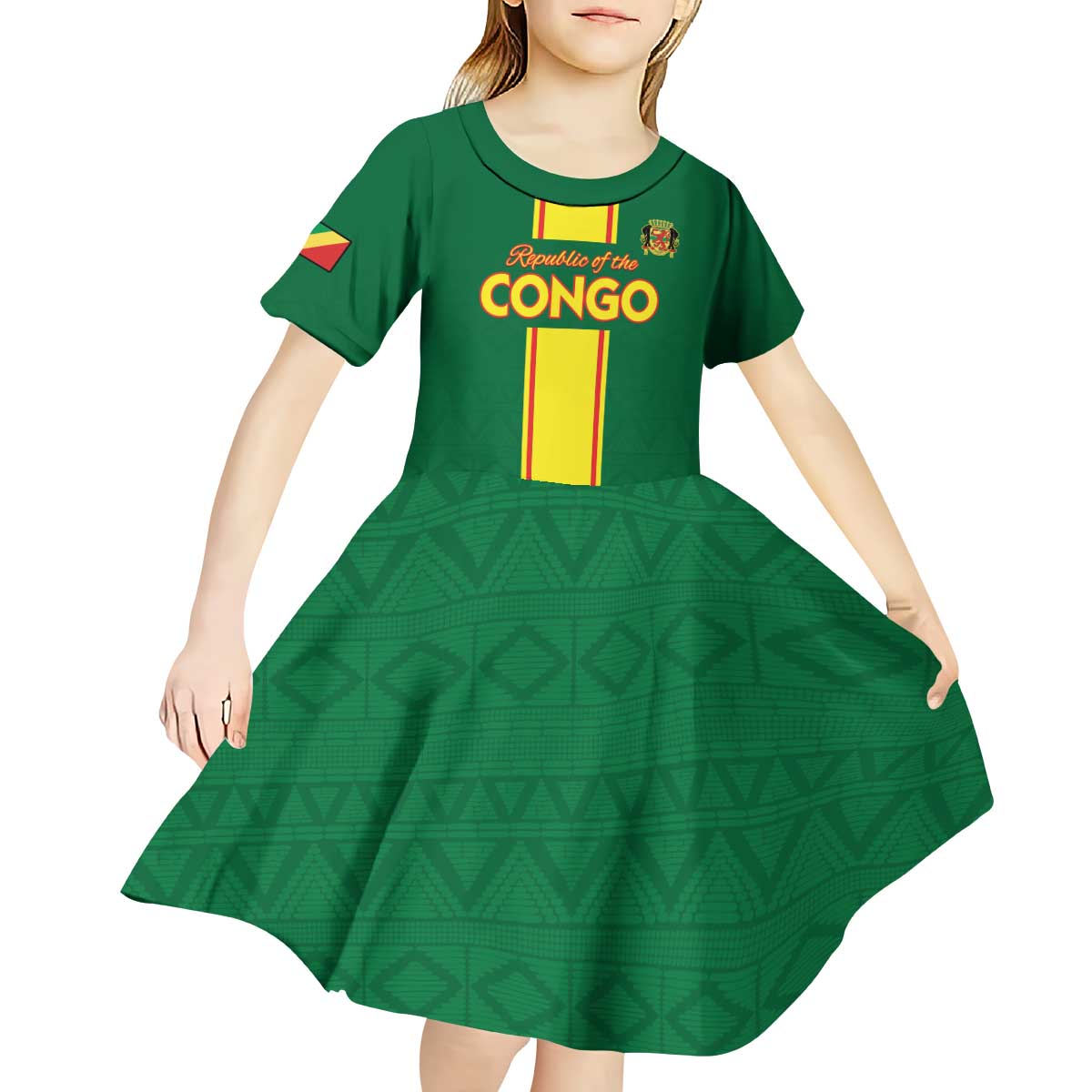 Custom Congo Brazzaville Football Kid Short Sleeve Dress Go Ba Diabulu ya Mbwaki Green Color - Wonder Print Shop