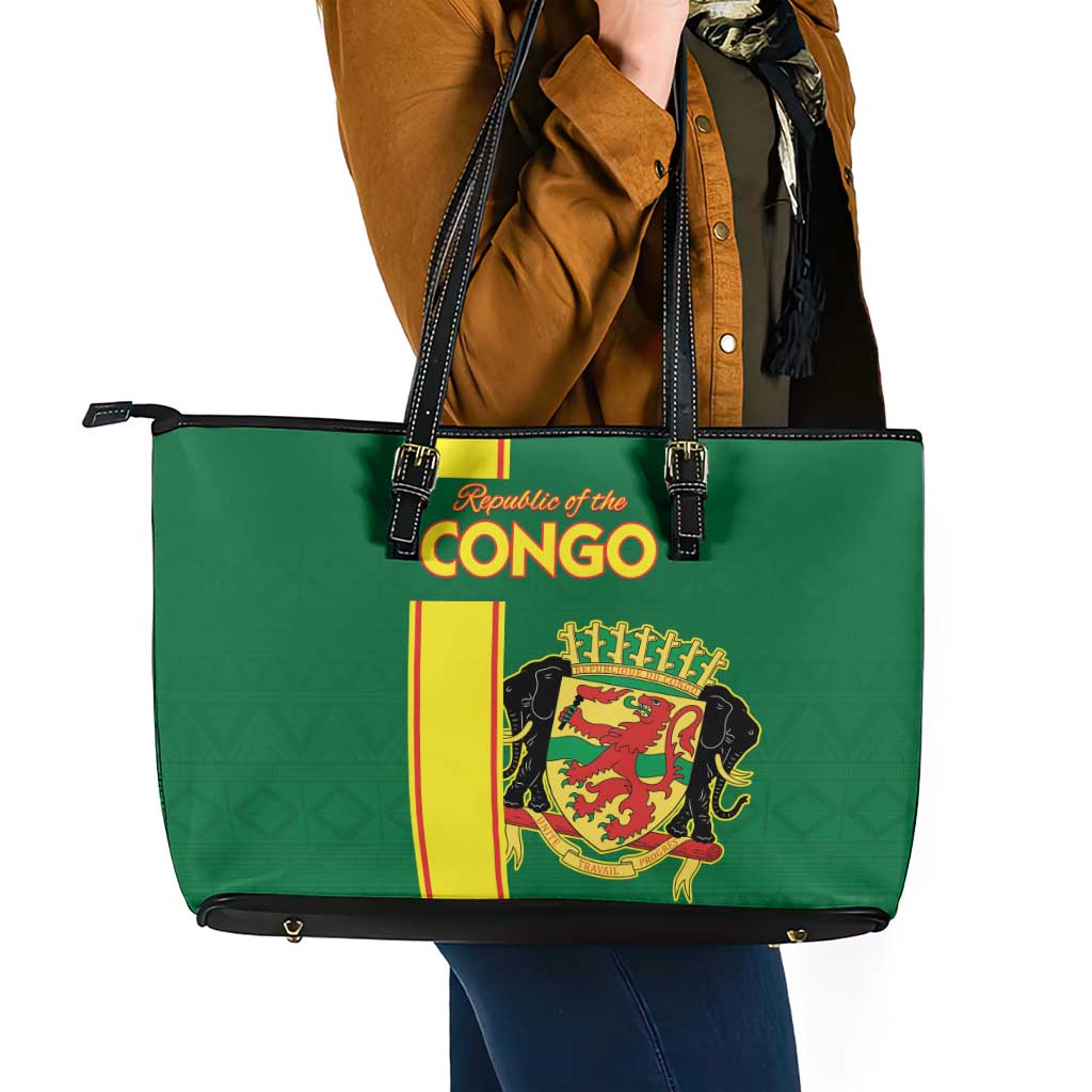 Congo Brazzaville Football Leather Tote Bag Go Ba Diabulu ya Mbwaki Green Color - Wonder Print Shop