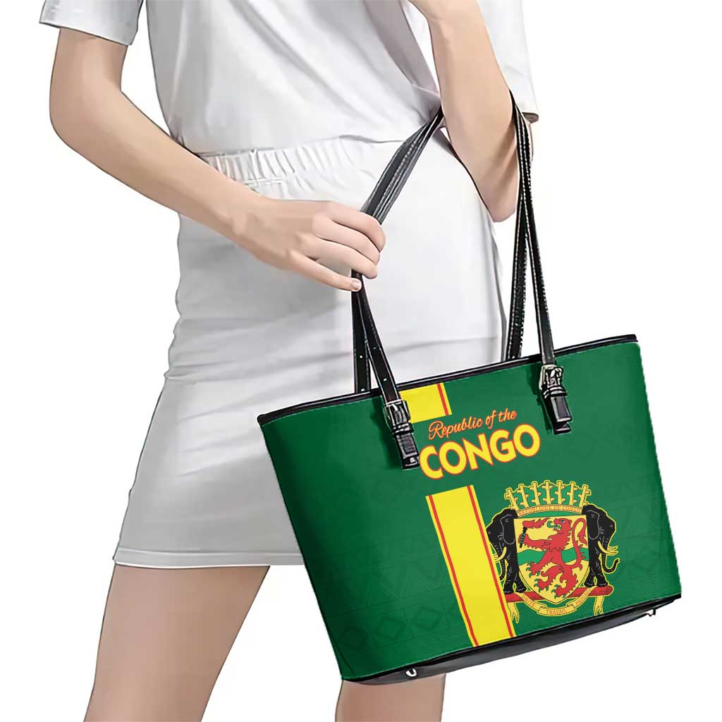 Congo Brazzaville Football Leather Tote Bag Go Ba Diabulu ya Mbwaki Green Color - Wonder Print Shop