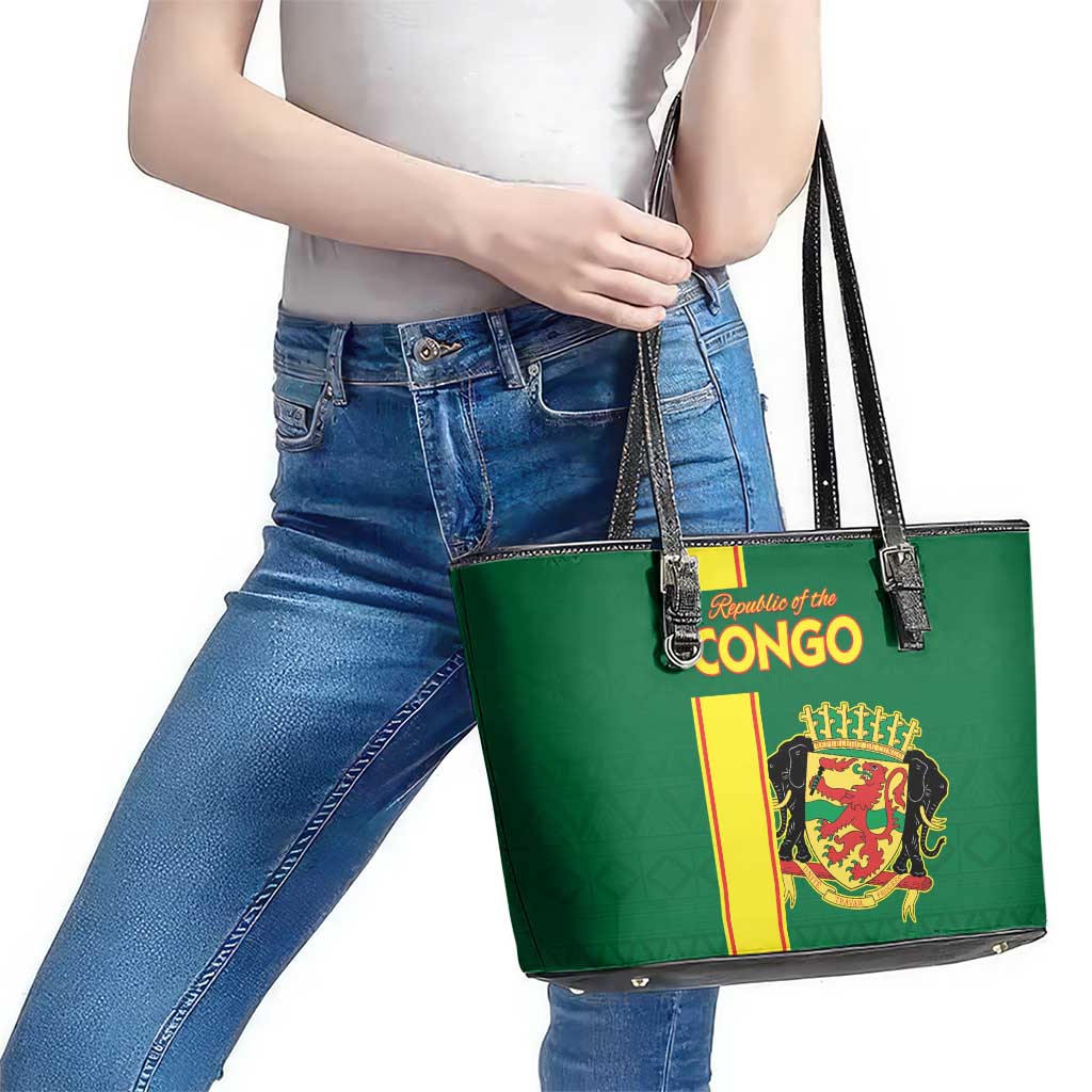 Congo Brazzaville Football Leather Tote Bag Go Ba Diabulu ya Mbwaki Green Color - Wonder Print Shop