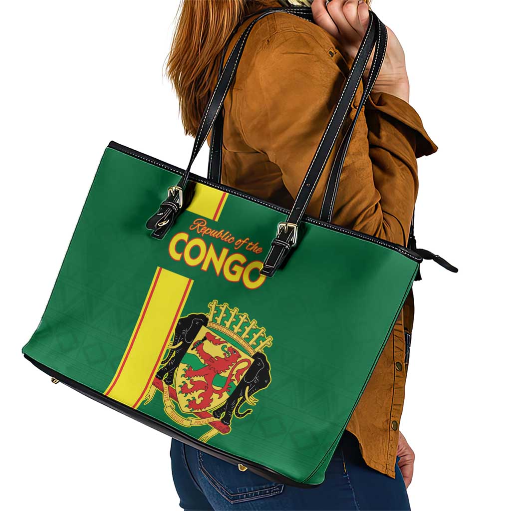 Congo Brazzaville Football Leather Tote Bag Go Ba Diabulu ya Mbwaki Green Color - Wonder Print Shop