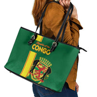 Congo Brazzaville Football Leather Tote Bag Go Ba Diabulu ya Mbwaki Green Color - Wonder Print Shop