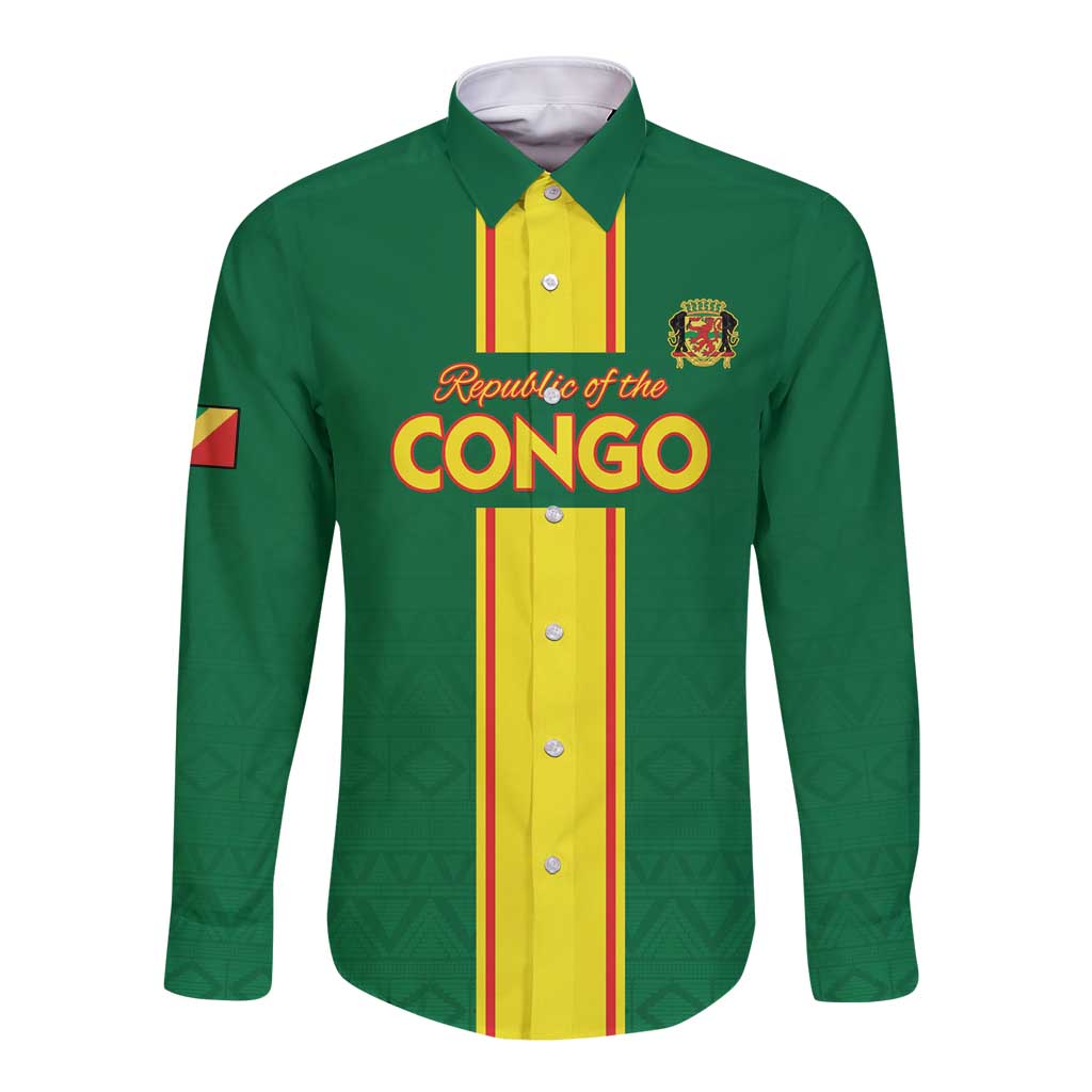 Custom Congo Brazzaville Football Long Sleeve Button Shirt Go Ba Diabulu ya Mbwaki Green Color - Wonder Print Shop