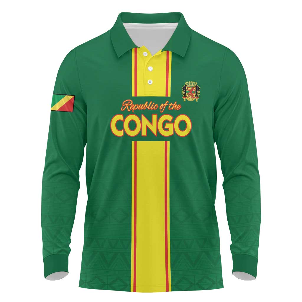 Custom Congo Brazzaville Football Long Sleeve Polo Shirt Go Ba Diabulu ya Mbwaki Green Color - Wonder Print Shop