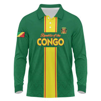 Custom Congo Brazzaville Football Long Sleeve Polo Shirt Go Ba Diabulu ya Mbwaki Green Color - Wonder Print Shop