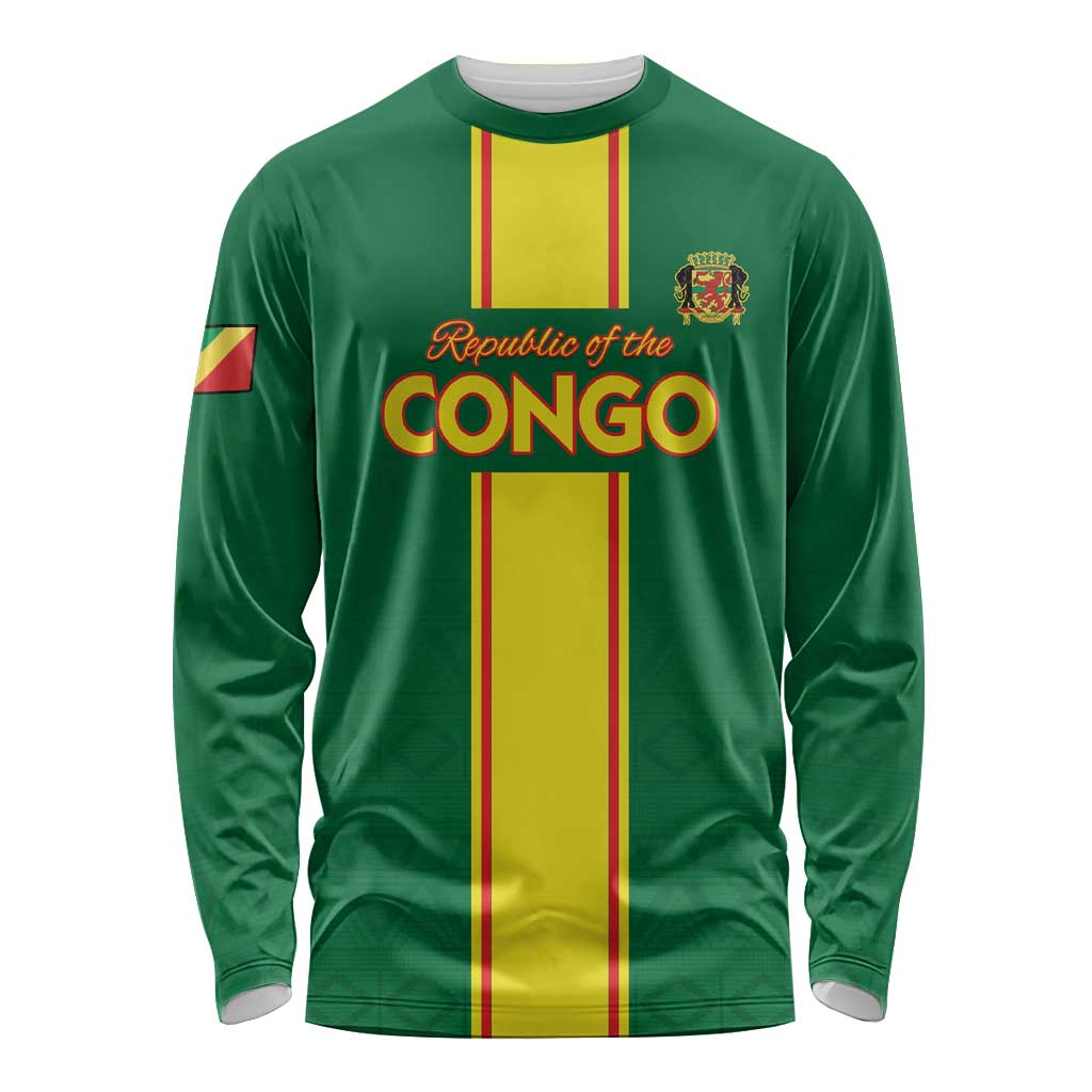 Custom Congo Brazzaville Football Long Sleeve Shirt Go Ba Diabulu ya Mbwaki Green Color - Wonder Print Shop
