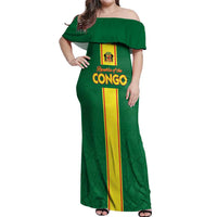 Custom Congo Brazzaville Football Off Shoulder Maxi Dress Go Ba Diabulu ya Mbwaki Green Color - Wonder Print Shop
