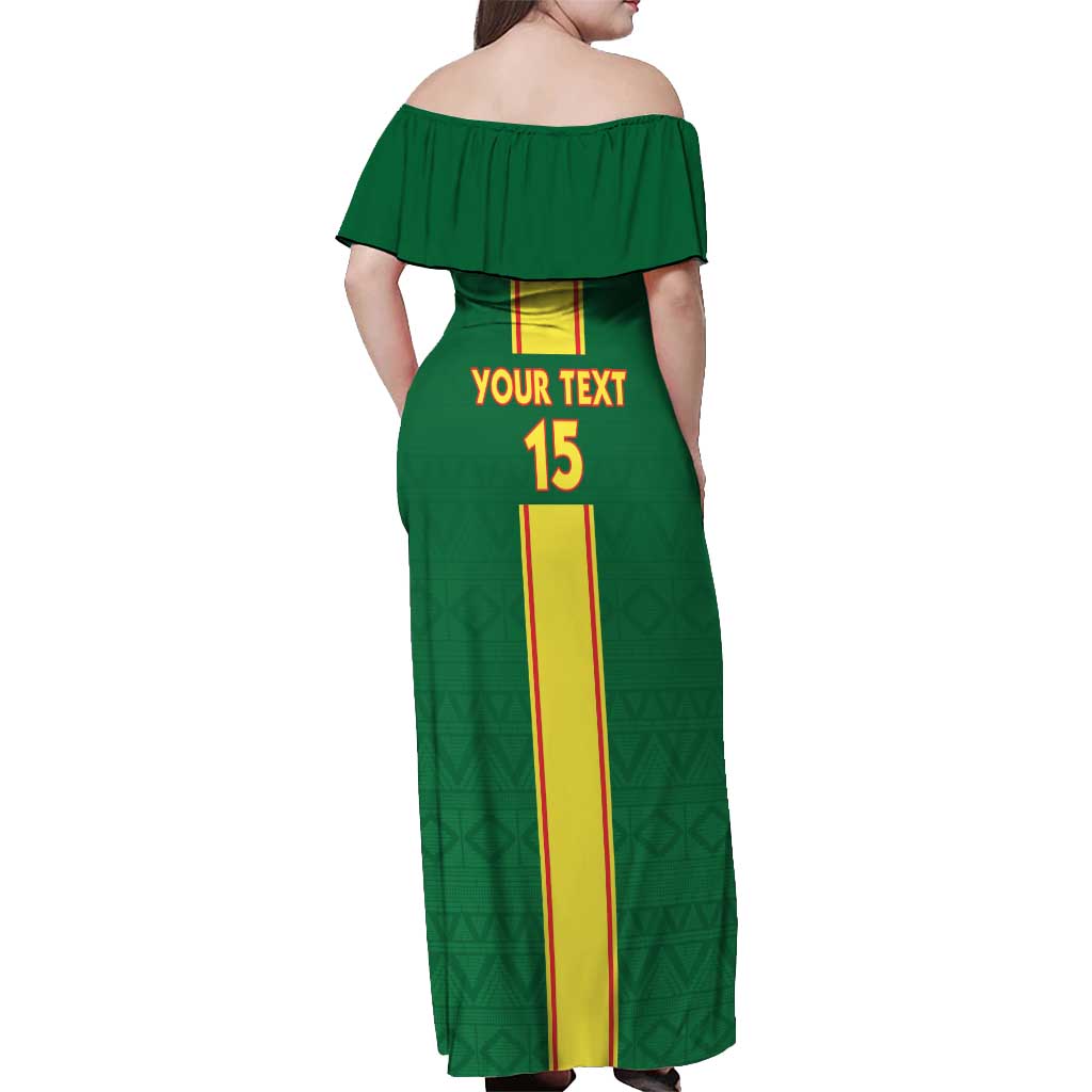 Custom Congo Brazzaville Football Off Shoulder Maxi Dress Go Ba Diabulu ya Mbwaki Green Color - Wonder Print Shop