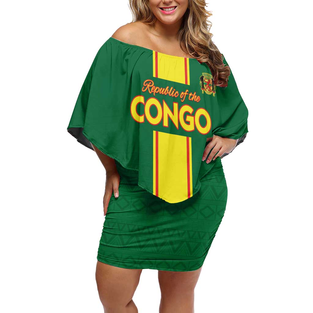 Custom Congo Brazzaville Football Off Shoulder Short Dress Go Ba Diabulu ya Mbwaki Green Color - Wonder Print Shop