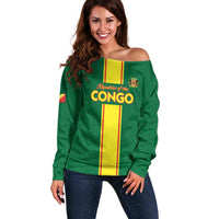 Custom Congo Brazzaville Football Off Shoulder Sweater Go Ba Diabulu ya Mbwaki Green Color - Wonder Print Shop