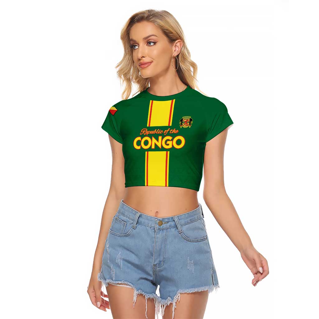Custom Congo Brazzaville Football Raglan Cropped T Shirt Go Ba Diabulu ya Mbwaki Green Color - Wonder Print Shop
