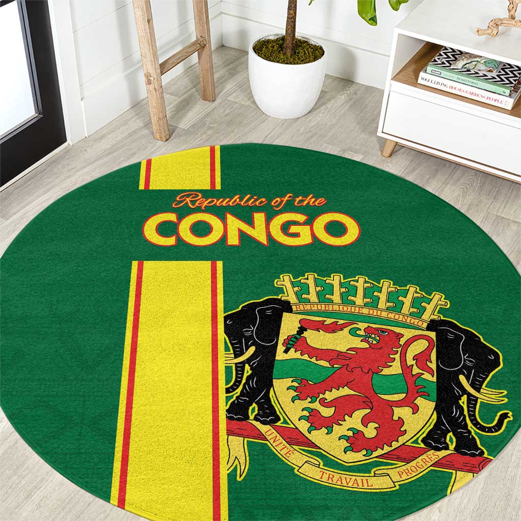 Congo Brazzaville Football Round Carpet Go Ba Diabulu ya Mbwaki Green Color - Wonder Print Shop