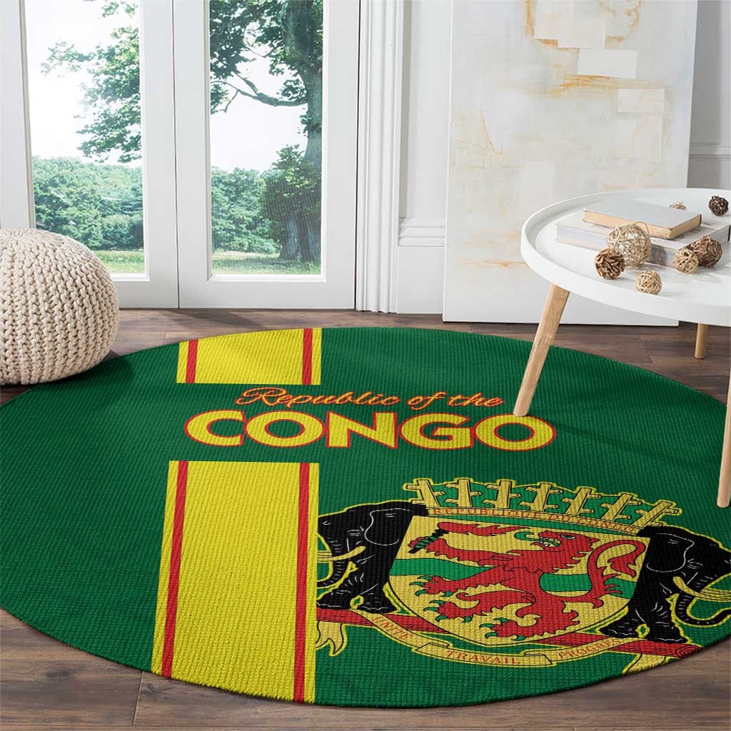 Congo Brazzaville Football Round Carpet Go Ba Diabulu ya Mbwaki Green Color - Wonder Print Shop