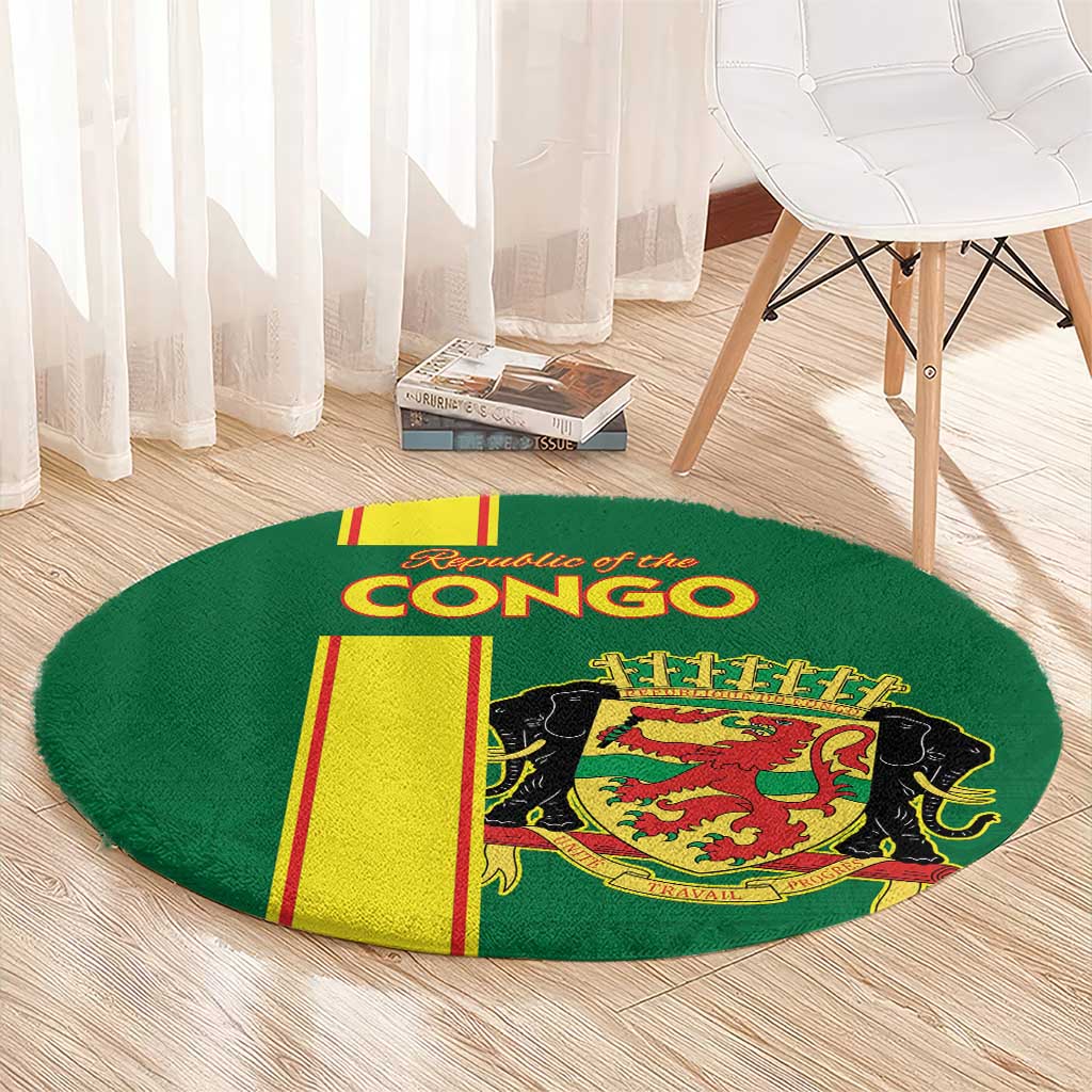 Congo Brazzaville Football Round Carpet Go Ba Diabulu ya Mbwaki Green Color - Wonder Print Shop