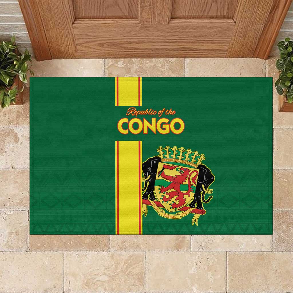 Congo Brazzaville Football Rubber Doormat Go Ba Diabulu ya Mbwaki Green Color - Wonder Print Shop