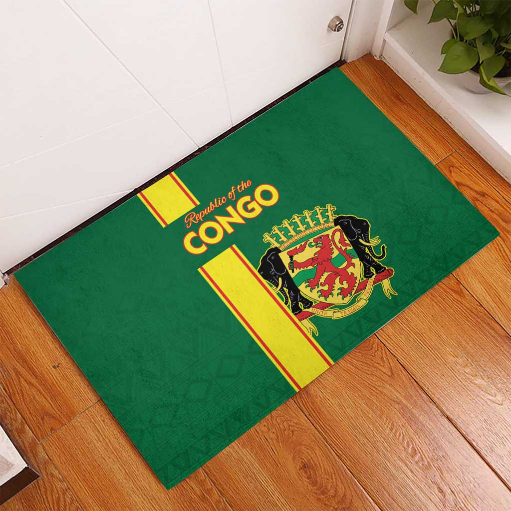 Congo Brazzaville Football Rubber Doormat Go Ba Diabulu ya Mbwaki Green Color - Wonder Print Shop