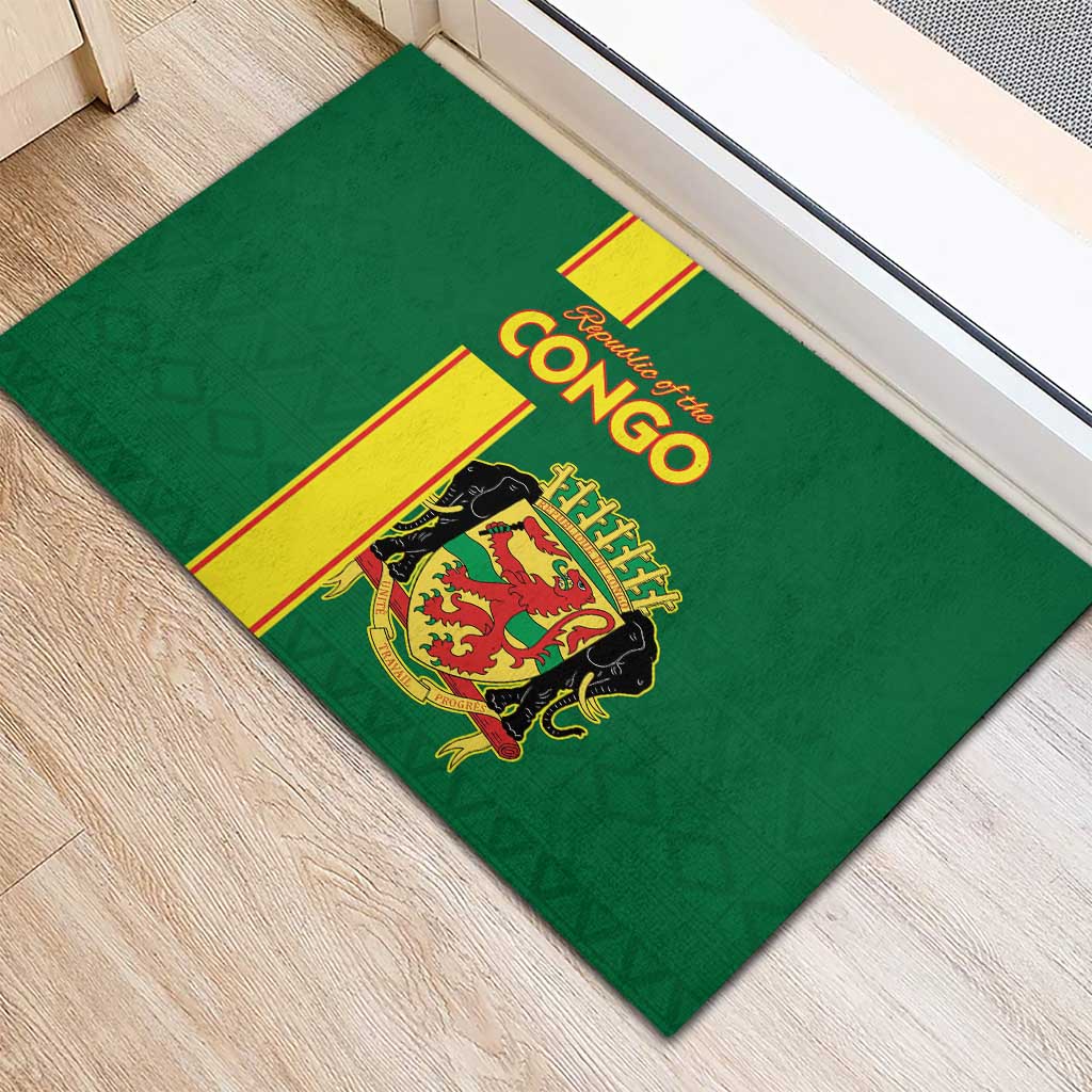 Congo Brazzaville Football Rubber Doormat Go Ba Diabulu ya Mbwaki Green Color - Wonder Print Shop