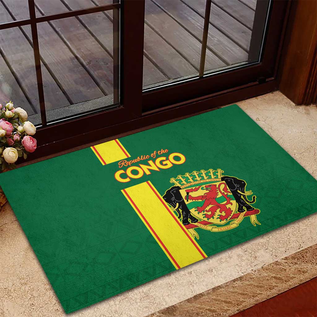 Congo Brazzaville Football Rubber Doormat Go Ba Diabulu ya Mbwaki Green Color - Wonder Print Shop