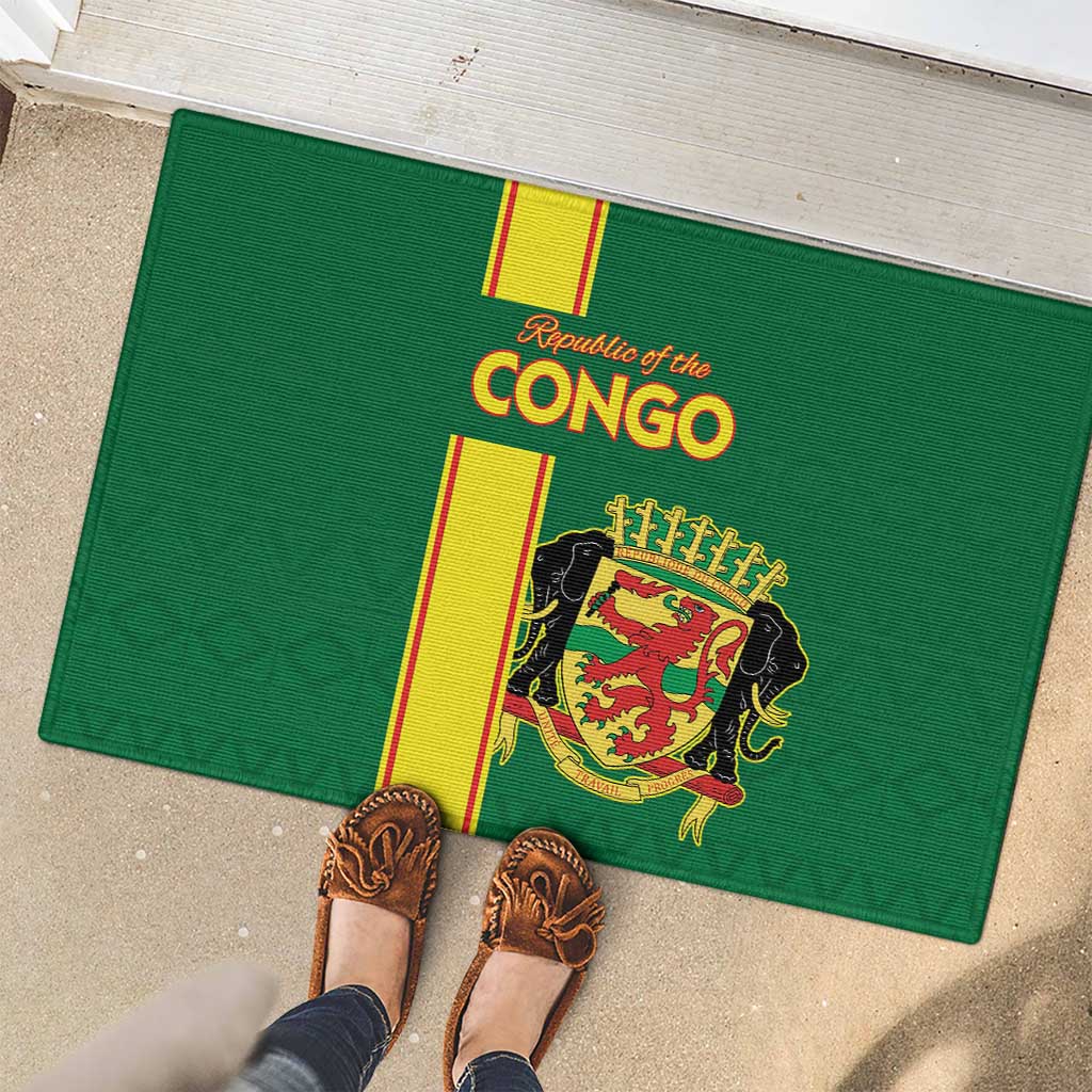 Congo Brazzaville Football Rubber Doormat Go Ba Diabulu ya Mbwaki Green Color - Wonder Print Shop