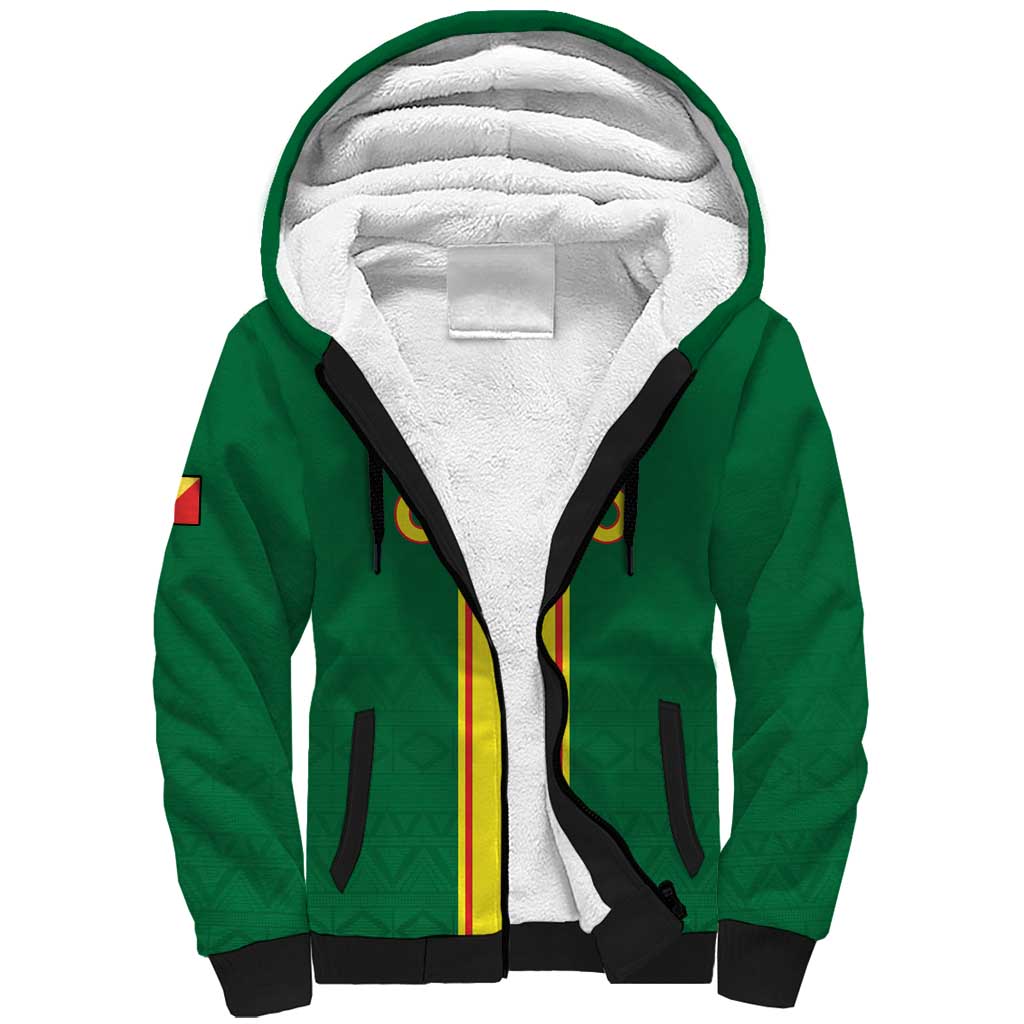 Custom Congo Brazzaville Football Sherpa Hoodie Go Ba Diabulu ya Mbwaki Green Color - Wonder Print Shop