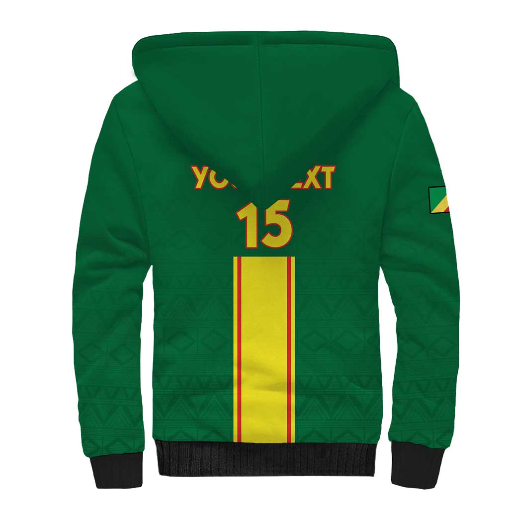 Custom Congo Brazzaville Football Sherpa Hoodie Go Ba Diabulu ya Mbwaki Green Color - Wonder Print Shop
