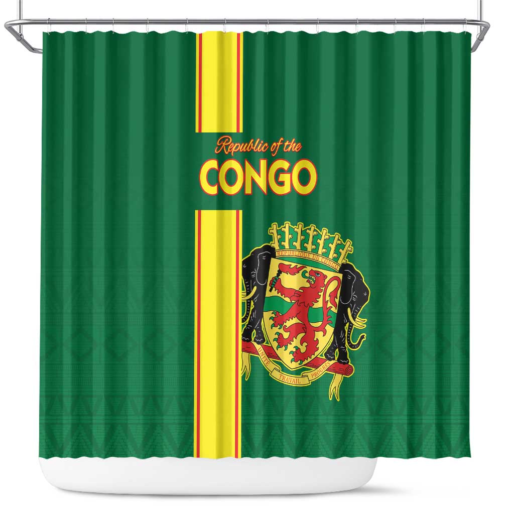 Congo Brazzaville Football Shower Curtain Go Ba Diabulu ya Mbwaki Green Color - Wonder Print Shop