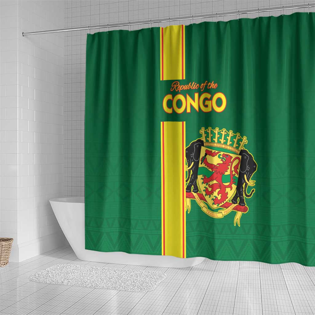 Congo Brazzaville Football Shower Curtain Go Ba Diabulu ya Mbwaki Green Color - Wonder Print Shop