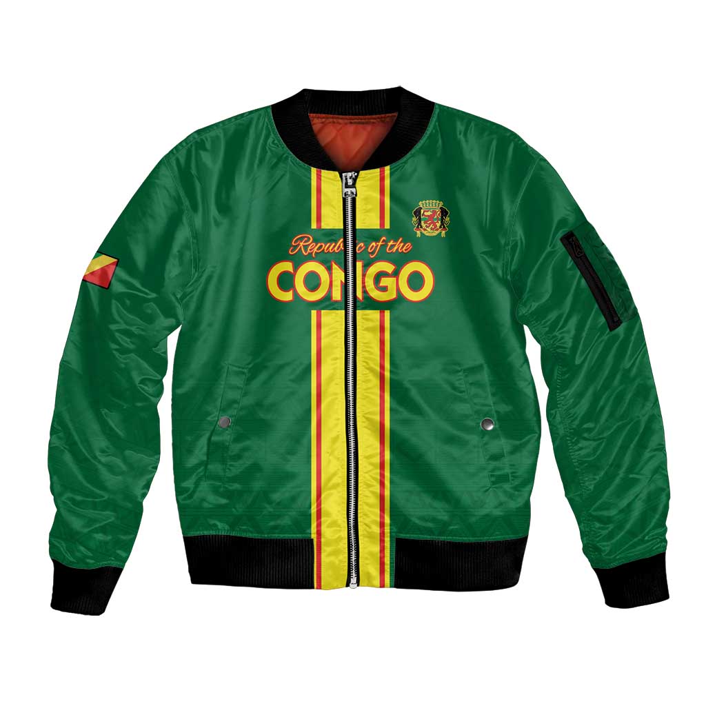 Custom Congo Brazzaville Football Sleeve Zip Bomber Jacket Go Ba Diabulu ya Mbwaki Green Color - Wonder Print Shop