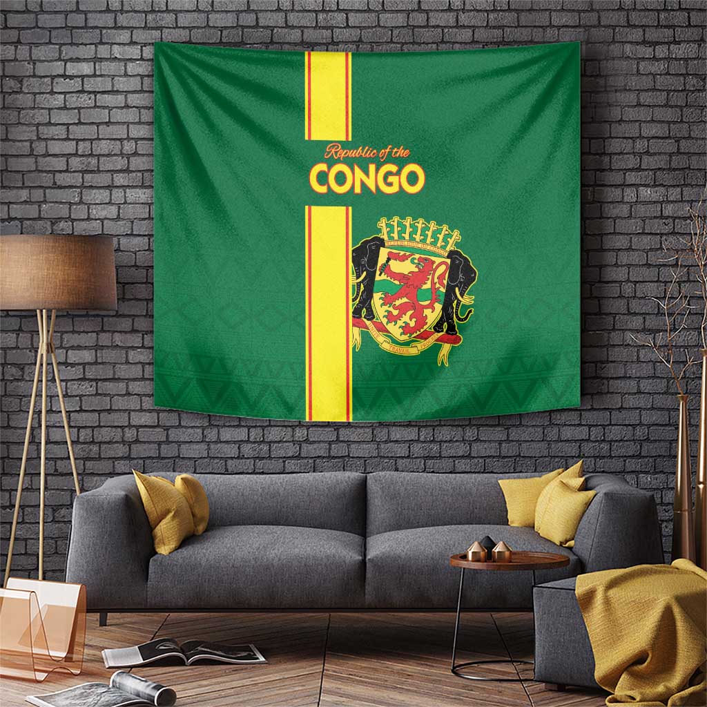 Congo Brazzaville Football Tapestry Go Ba Diabulu ya Mbwaki Green Color - Wonder Print Shop