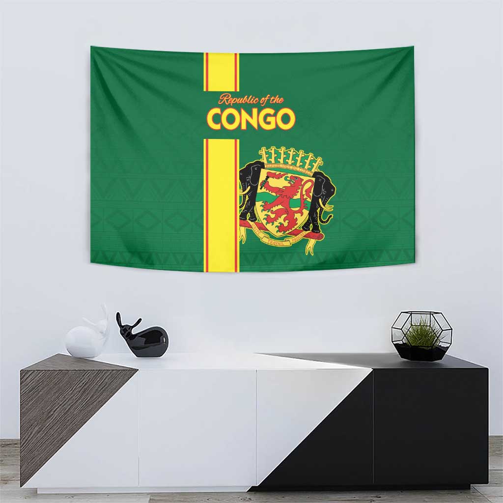 Congo Brazzaville Football Tapestry Go Ba Diabulu ya Mbwaki Green Color - Wonder Print Shop