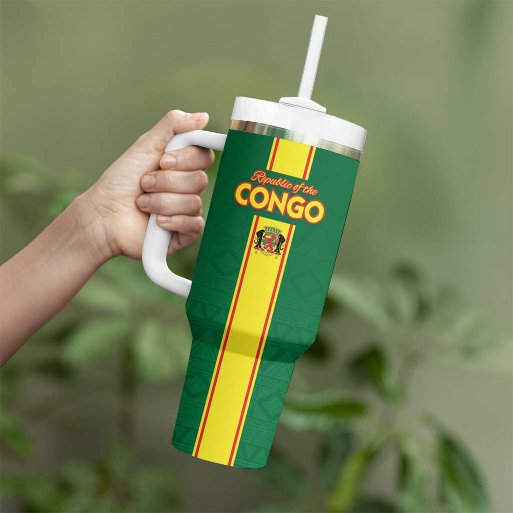 Custom Congo Brazzaville Football Tumbler With Handle Go Ba Diabulu ya Mbwaki Green Color - Wonder Print Shop