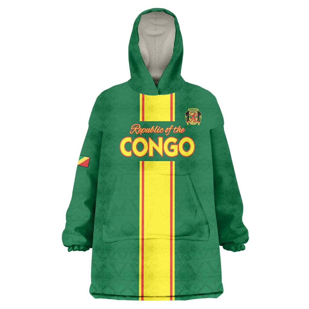 Custom Congo Brazzaville Football Wearable Blanket Hoodie Go Ba Diabulu ya Mbwaki Green Color - Wonder Print Shop