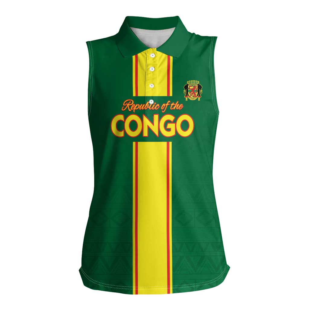 Custom Congo Brazzaville Football Women Sleeveless Polo Shirt Go Ba Diabulu ya Mbwaki Green Color - Wonder Print Shop