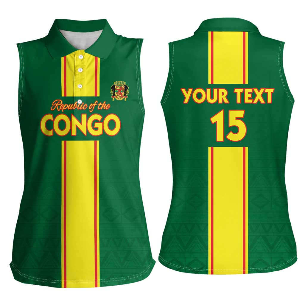 Custom Congo Brazzaville Football Women Sleeveless Polo Shirt Go Ba Diabulu ya Mbwaki Green Color - Wonder Print Shop