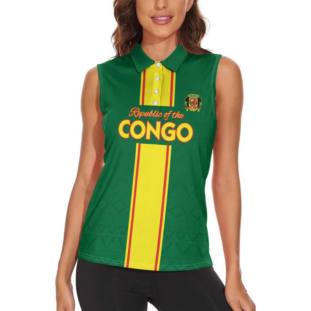 Custom Congo Brazzaville Football Women Sleeveless Polo Shirt Go Ba Diabulu ya Mbwaki Green Color - Wonder Print Shop