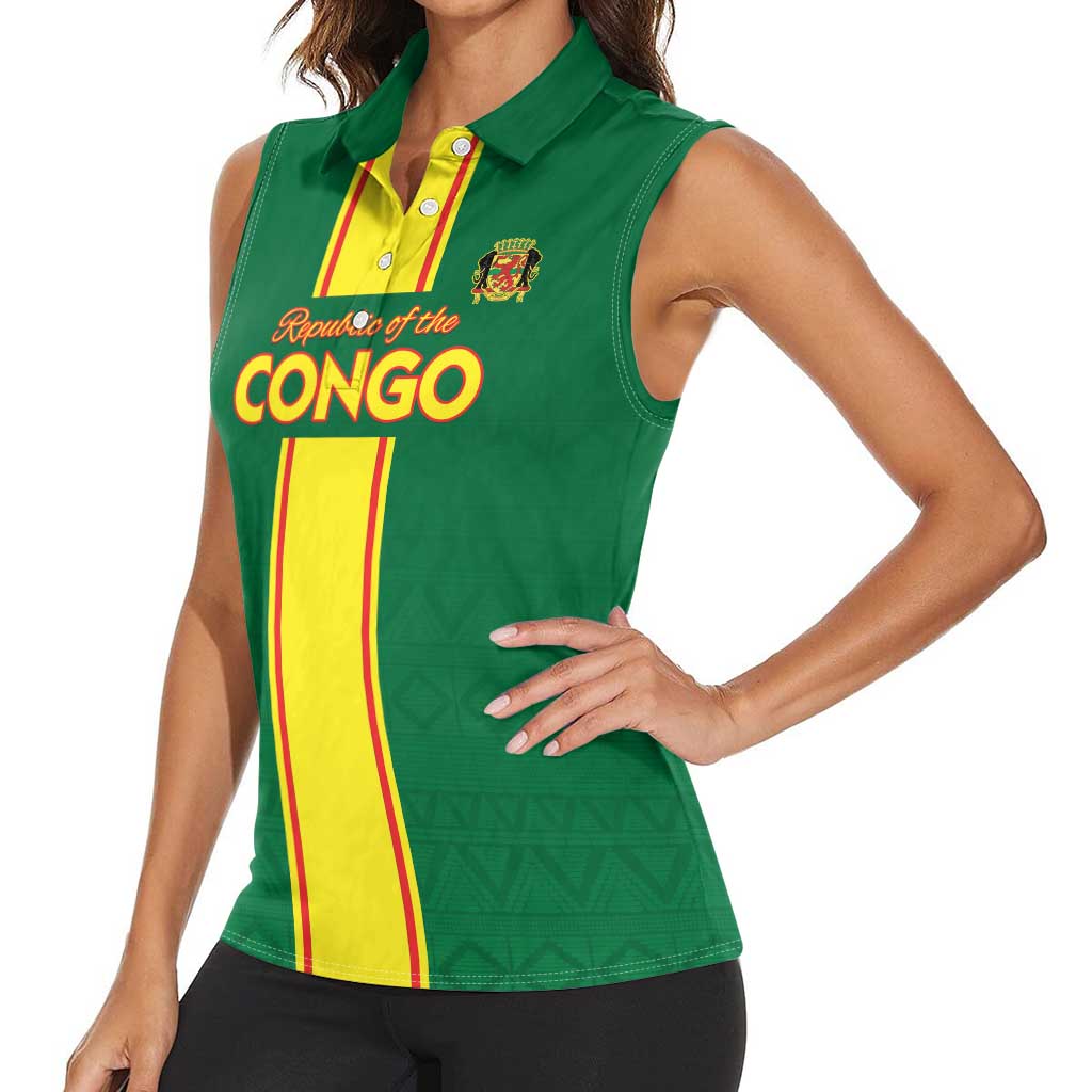 Custom Congo Brazzaville Football Women Sleeveless Polo Shirt Go Ba Diabulu ya Mbwaki Green Color - Wonder Print Shop