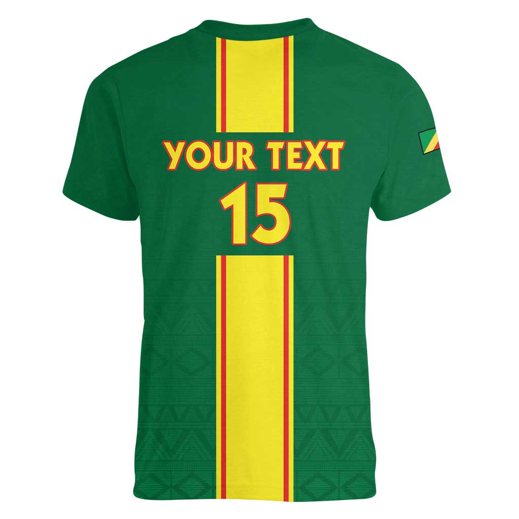 Custom Congo Brazzaville Football Women V-Neck T-Shirt Go Ba Diabulu ya Mbwaki Green Color - Wonder Print Shop