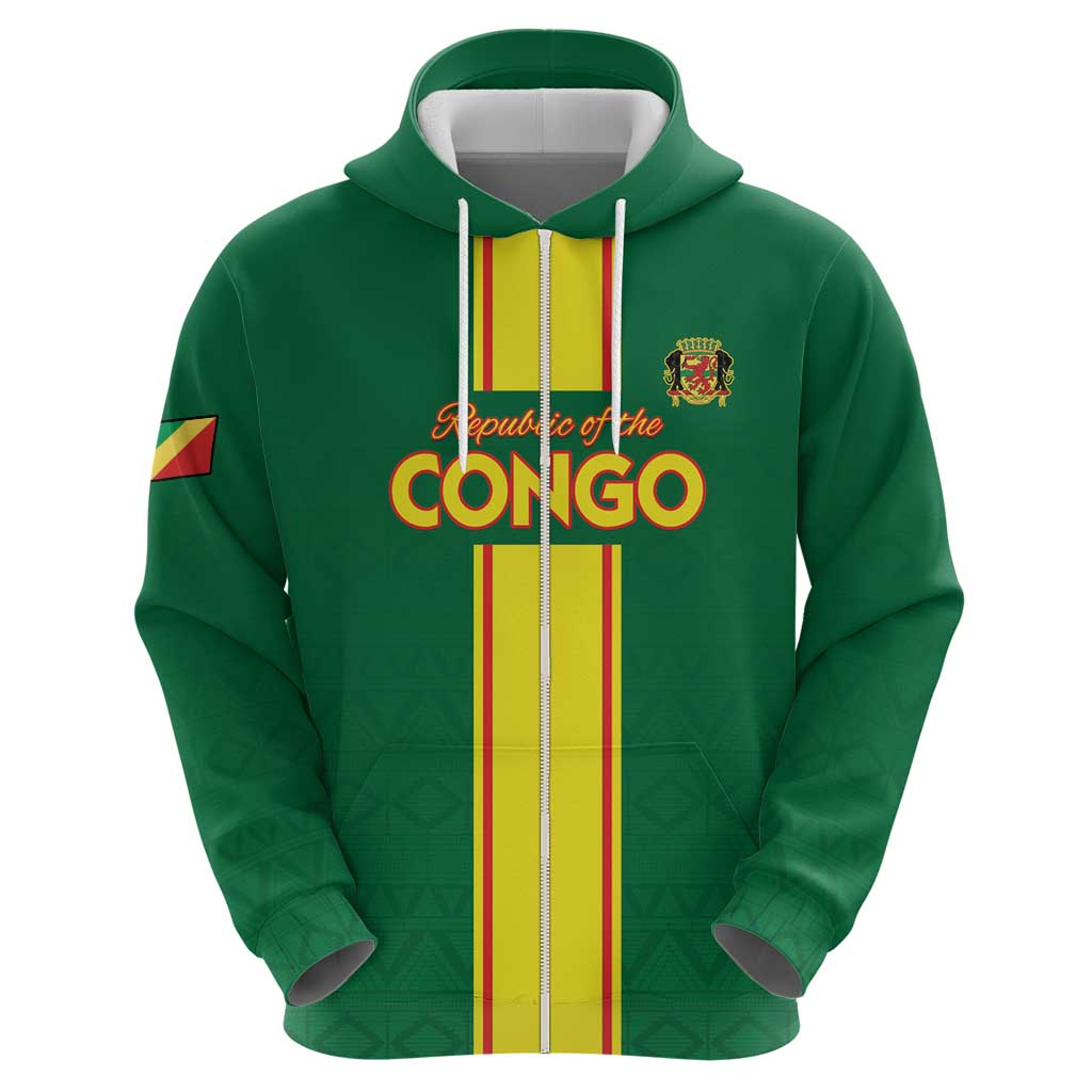 Custom Congo Brazzaville Football Zip Hoodie Go Ba Diabulu ya Mbwaki Green Color - Wonder Print Shop