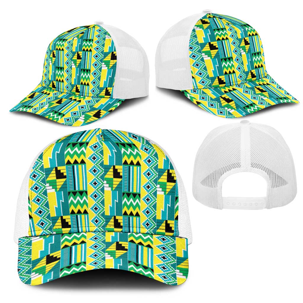 African Kente Pattern Mesh Trucker Cap Nkyinkyin - Wonder Print Shop