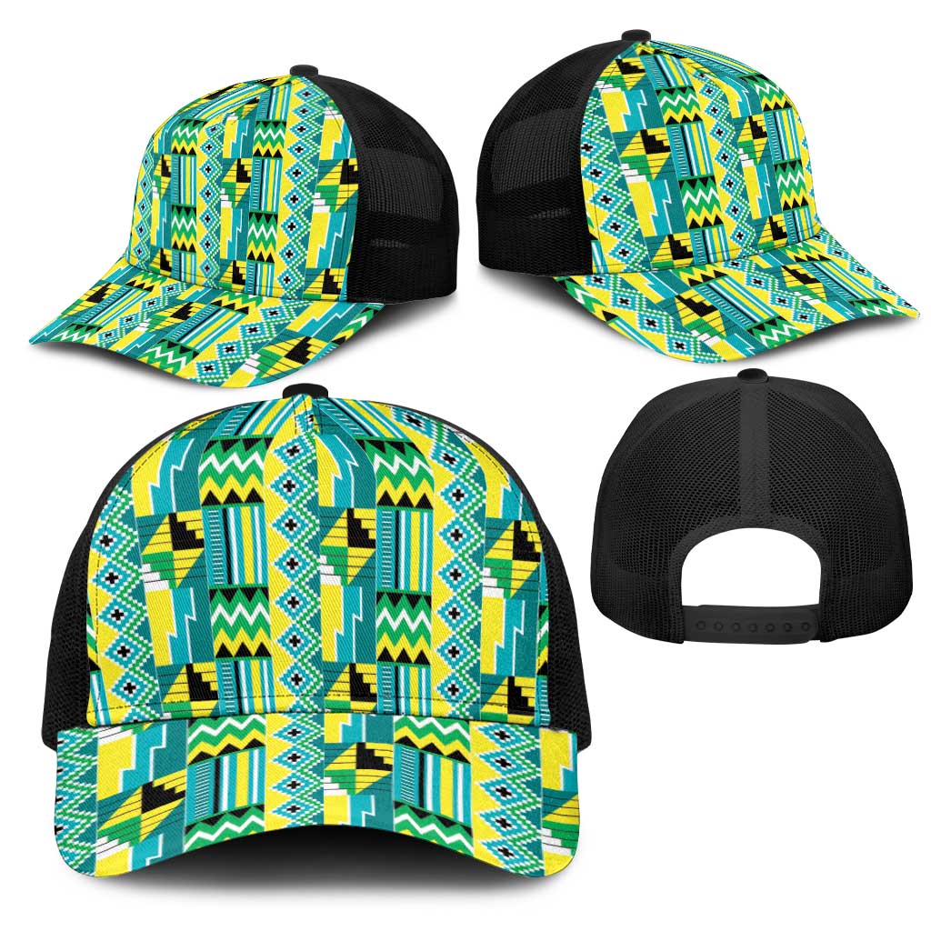 African Kente Pattern Mesh Trucker Cap Nkyinkyin - Wonder Print Shop