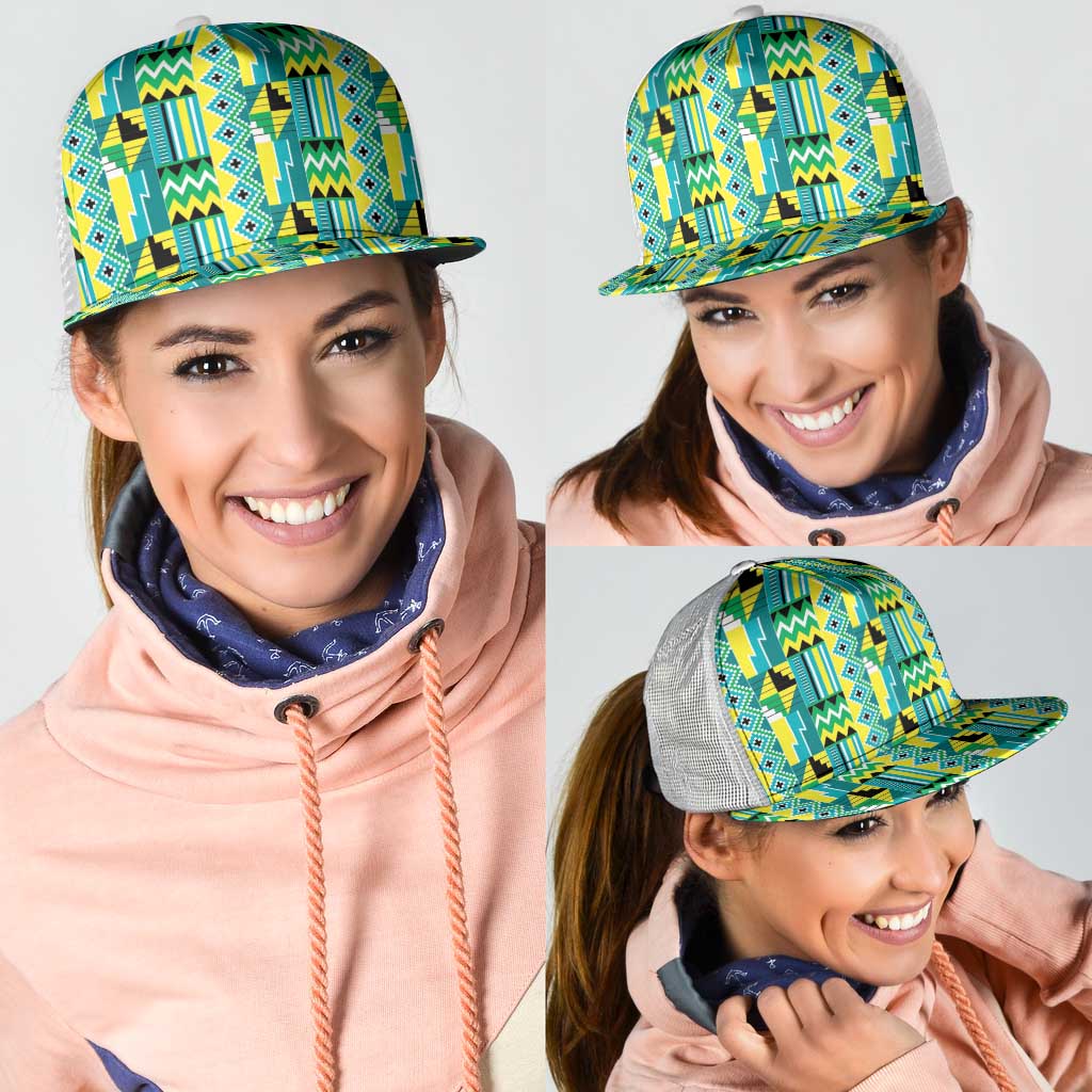 African Kente Pattern Mesh Trucker Cap Nkyinkyin - Wonder Print Shop