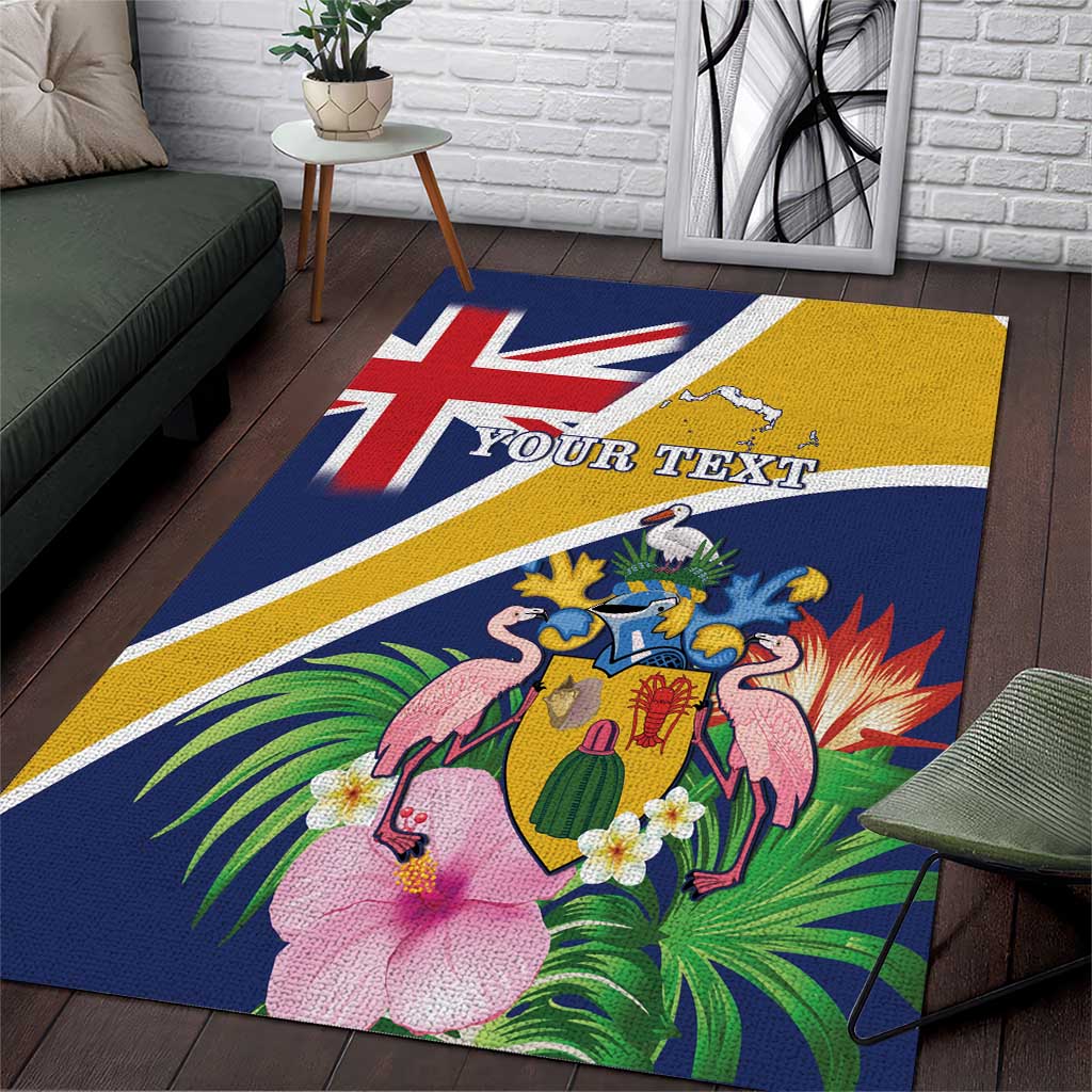 Personalised Turks And Caicos Islands Area Rug Coat Of Arms Tropical Flower - Wonder Print Shop