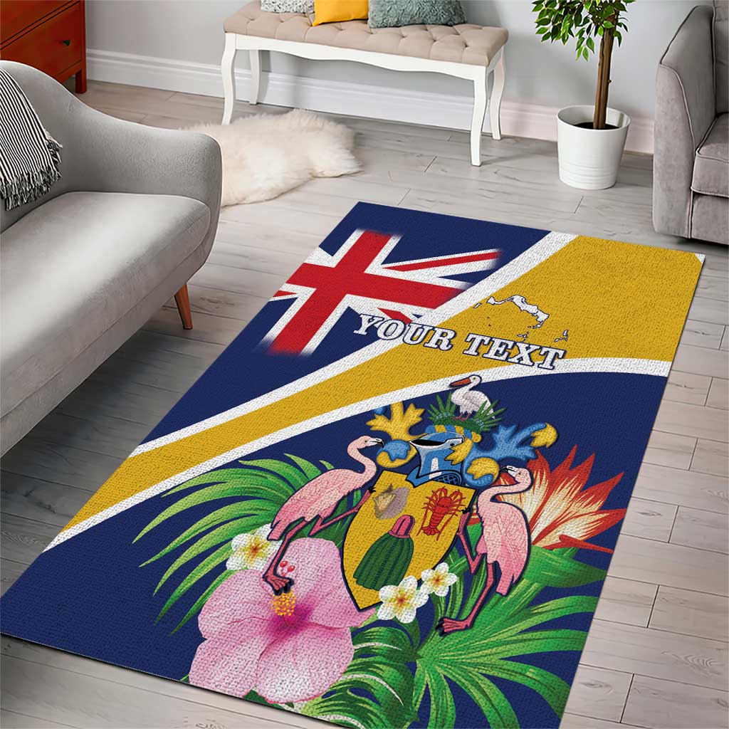 Personalised Turks And Caicos Islands Area Rug Coat Of Arms Tropical Flower - Wonder Print Shop