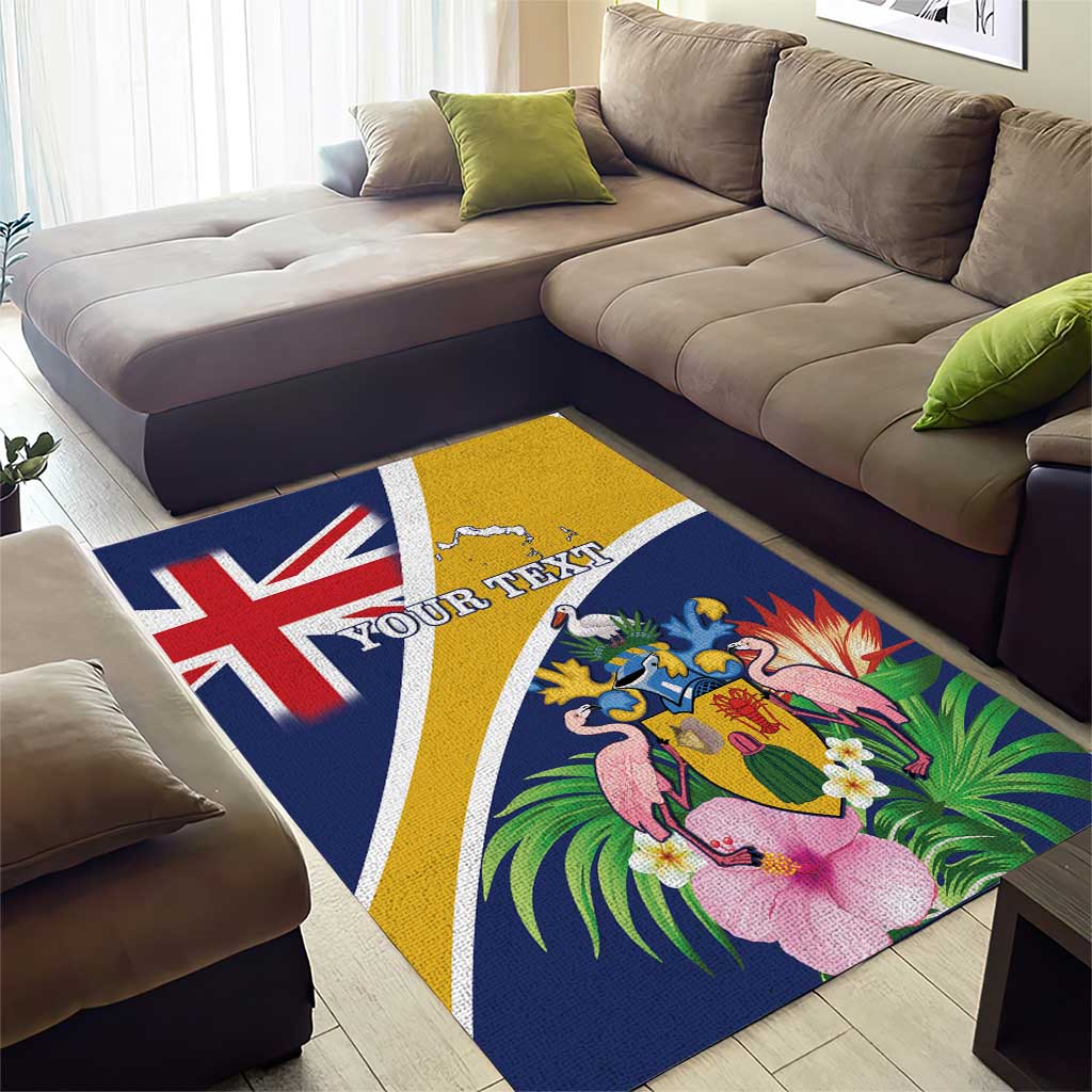 Personalised Turks And Caicos Islands Area Rug Coat Of Arms Tropical Flower - Wonder Print Shop