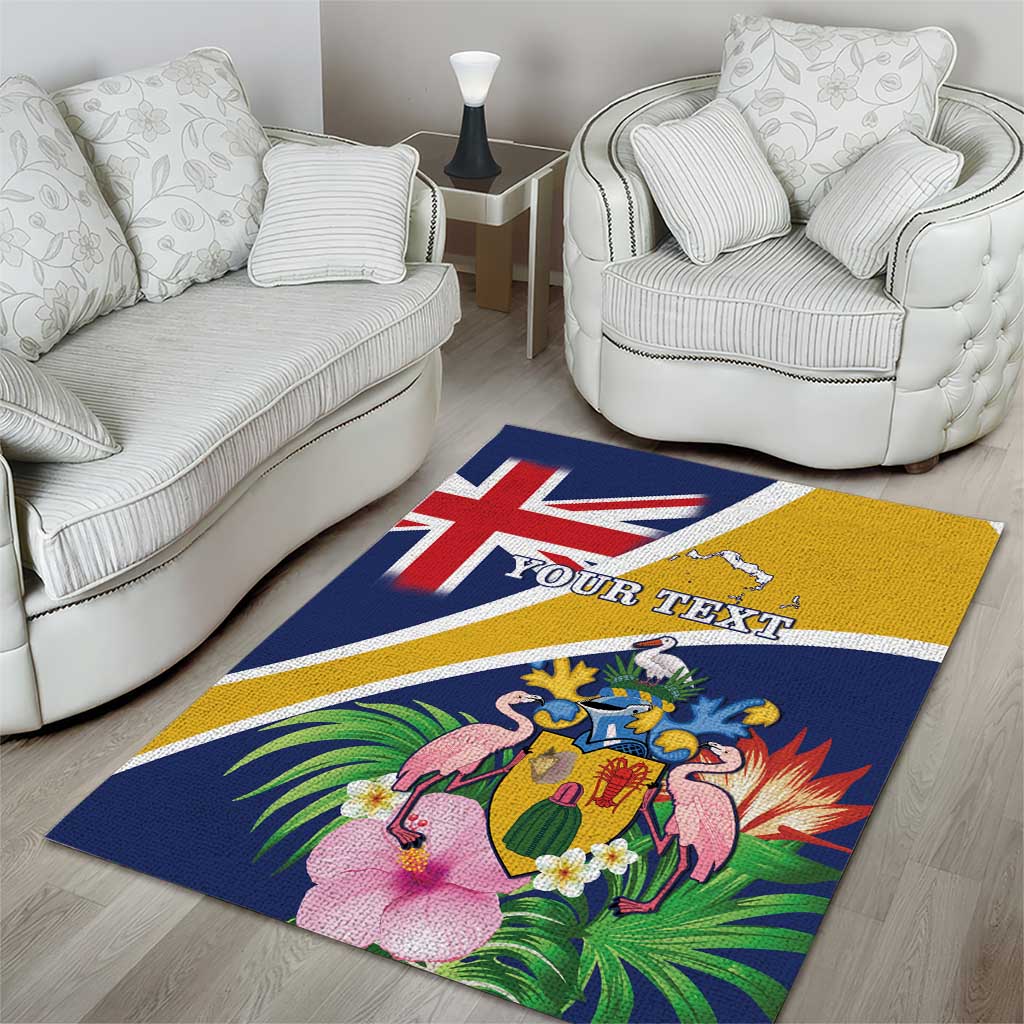 Personalised Turks And Caicos Islands Area Rug Coat Of Arms Tropical Flower - Wonder Print Shop