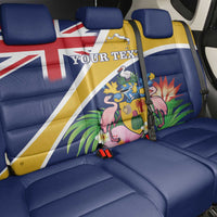 Personalised Turks And Caicos Islands Back Car Seat Cover Coat Of Arms Tropical Flower - Wonder Print Shop